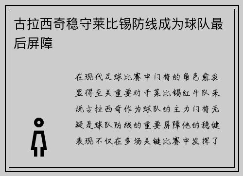 古拉西奇稳守莱比锡防线成为球队最后屏障